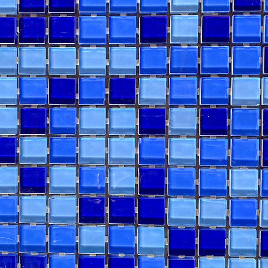 3 Mixed Blue Dot Mounted Glass Mosaic Waterline Tiles - Price per Square Metre - Available at Simon's Seconds