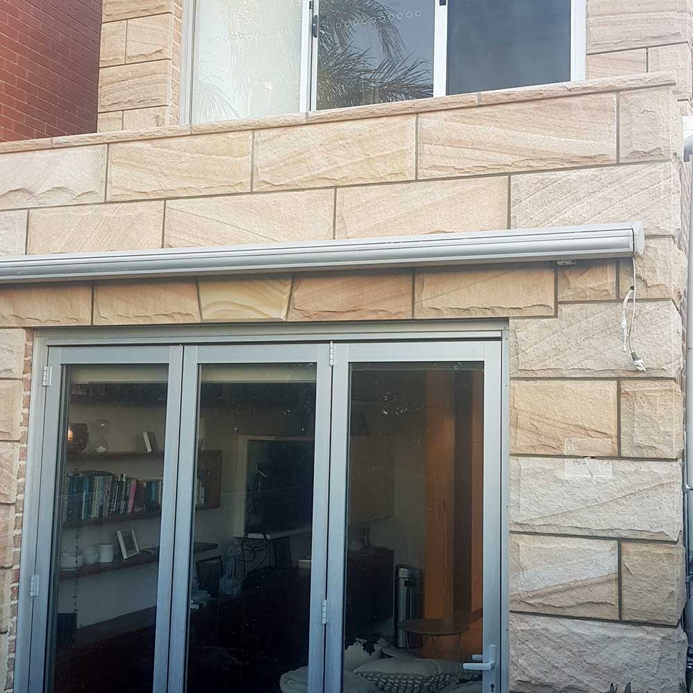 Australian Sandstone Rockface Cladding - 800x300x40mm - 1st Quality - In situ - Available at Simon's Seconds