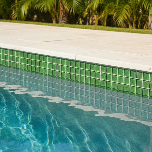 Emerald Dot Mounted Glass Mosaic Waterline Tiles - Price per Square Metre