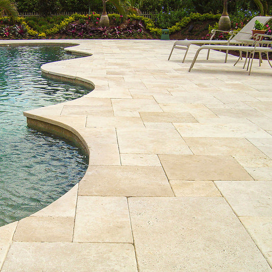 Ivory Travertine 610x406x30mm Tumbled Natural Stone Pavers - 1st Quality