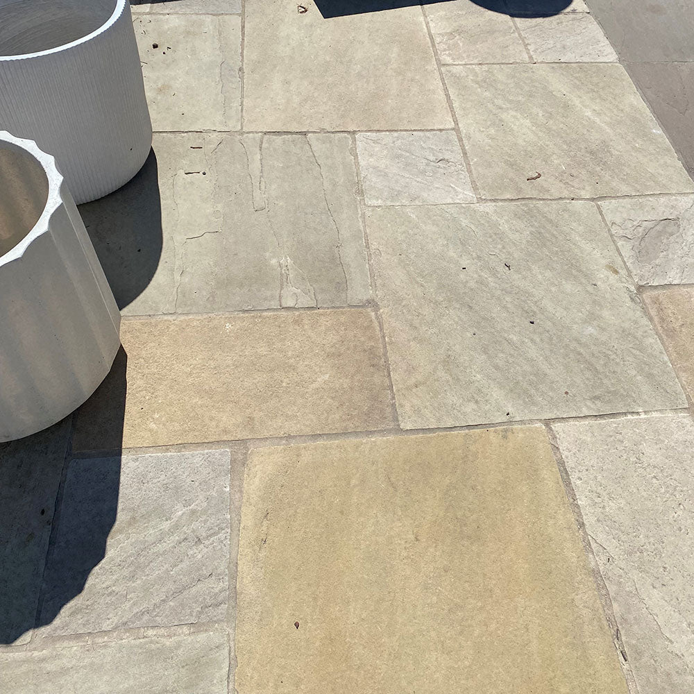 Raj Indian Dawn Naturally Split Sandstone French Pattern Patio Pack - 1st Quality - $85 per Square Metre