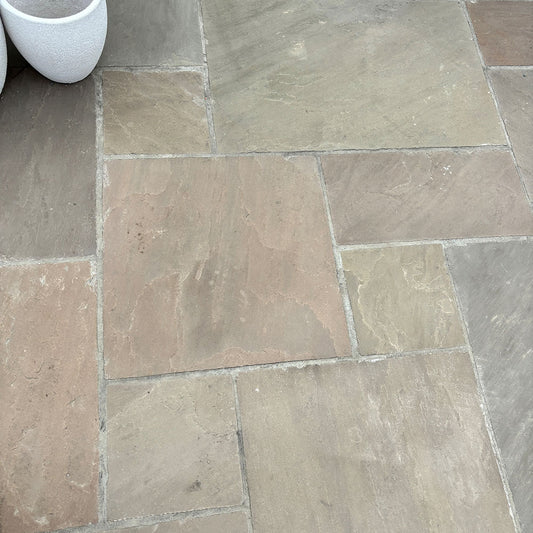 Raj Ochre Naturally Split Sandstone Patio Pack - 1st Quality - Random Sized Pavers - Available at Simon's Seconds