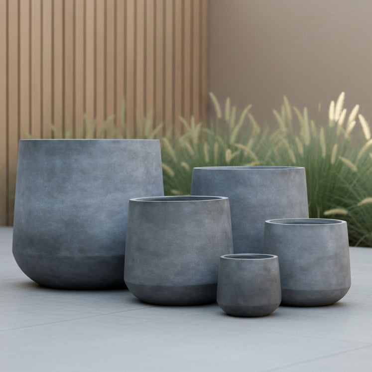 Modstone Satine Tapered Cylinder Pot - Grey - Available at Simon;s Seconds