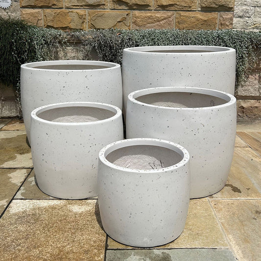 Modstone Storm Cylinder Pot - White Terrazzo - Available at Simons Seconds