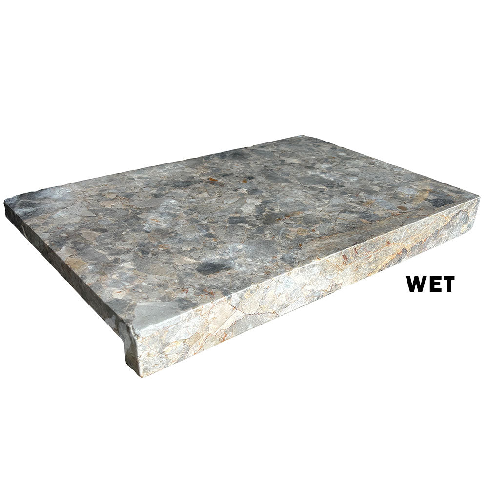 Toscana Grey Marble 600x400x30/60mm Drop Nose Coping - 1st Quality - Wet - Exterior Design - Available at Simon's Seconds