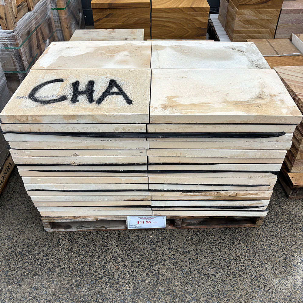 Travertine 600x400x40mm Concrete Pavers - Chalk - Factory Seconds - Landscaping sale - Available at Simon's Seconds