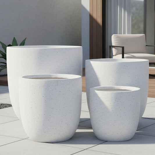 UrbanLITE Asher Egg Pot - White Terrazzo- Northcote Pottery - Available at Simon's Seconds