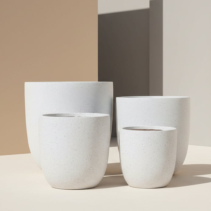UrbanLITE Asher Egg Pot - White Terrazzo- Northcote Pottery - Available at Simon's Seconds