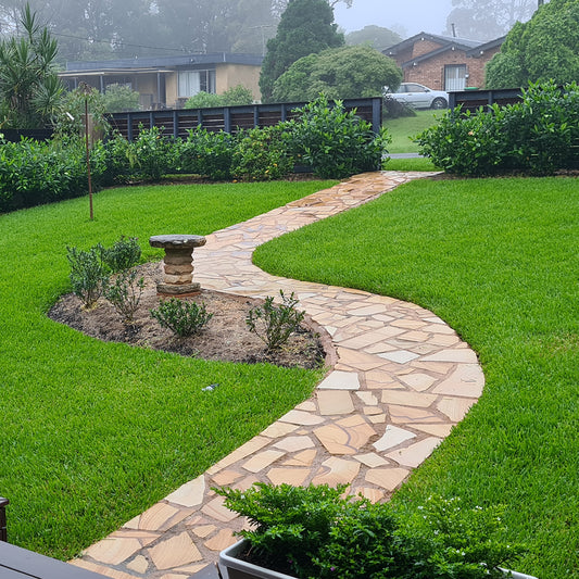 Australian Sandstone Diamond Sawn Random Flagging - 50mm Thick - Sold per m2 only - 1st Quality - Available at Simons Seconds