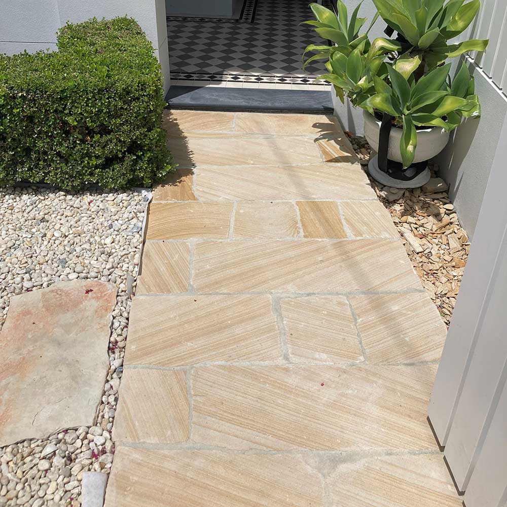 Australian Sandstone Diamond Sawn Random Flagging - 50mm Thick - 1st Quality - Entranceway - Available at Simon's Seconds
