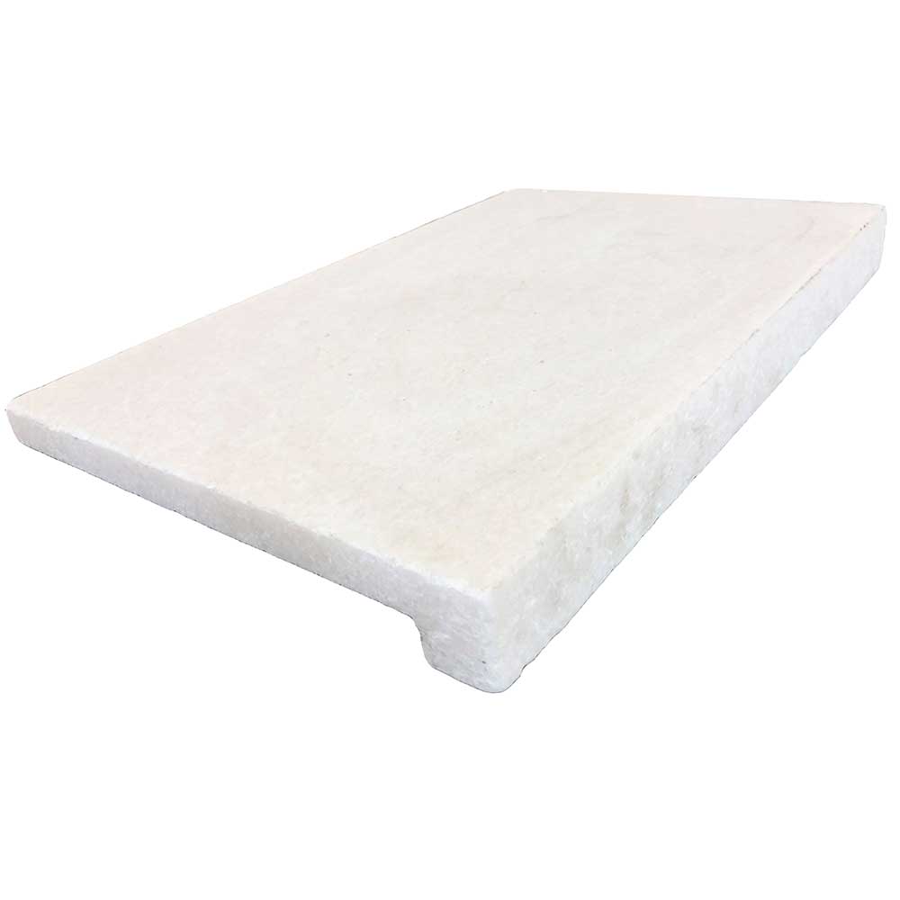 Cristallo Bianco Tumbled Marble 600x400x30/60 Drop Nose Coping - 1st Quality - Single Piece - Available at Simon's Seconds