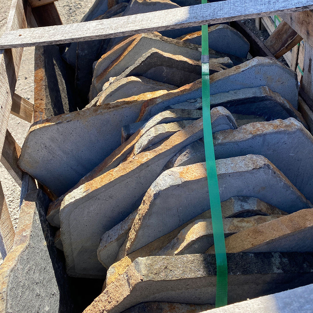 Zen Flamed Organic Basalt / Bluestone 700-800mm Natural Stone Stepping Stones - 1st Quality - Pallet - Available at Simon's Seconds