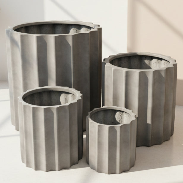 Modstone Satine Ribbed Cylinder Pot - Grey