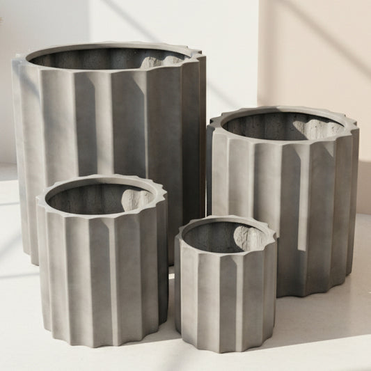 Modstone Satine Ribbed Cylinder Pot - Grey