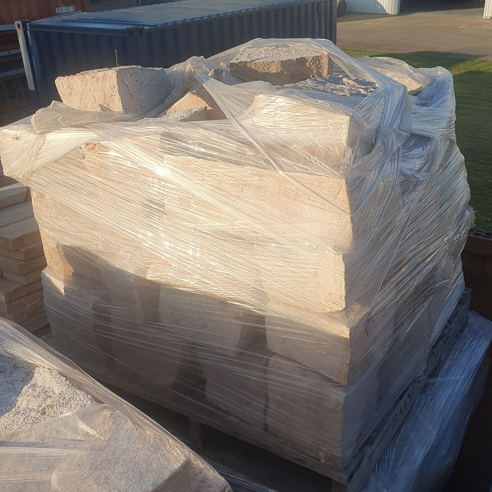 Australian Sandstone Ballast - (Random Man-Size Blocks) - Sold per m2 only - 1st Quality - Pallet picture - Available at Simon's Seconds