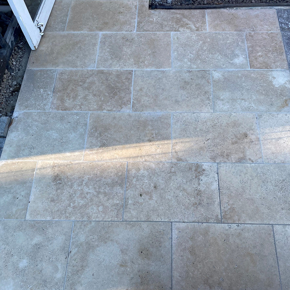 Classic Travertine 610x406x12mm Tumbled Natural Stone Tiles - 1st Quality - Pathway - Available at Simon's Seconds