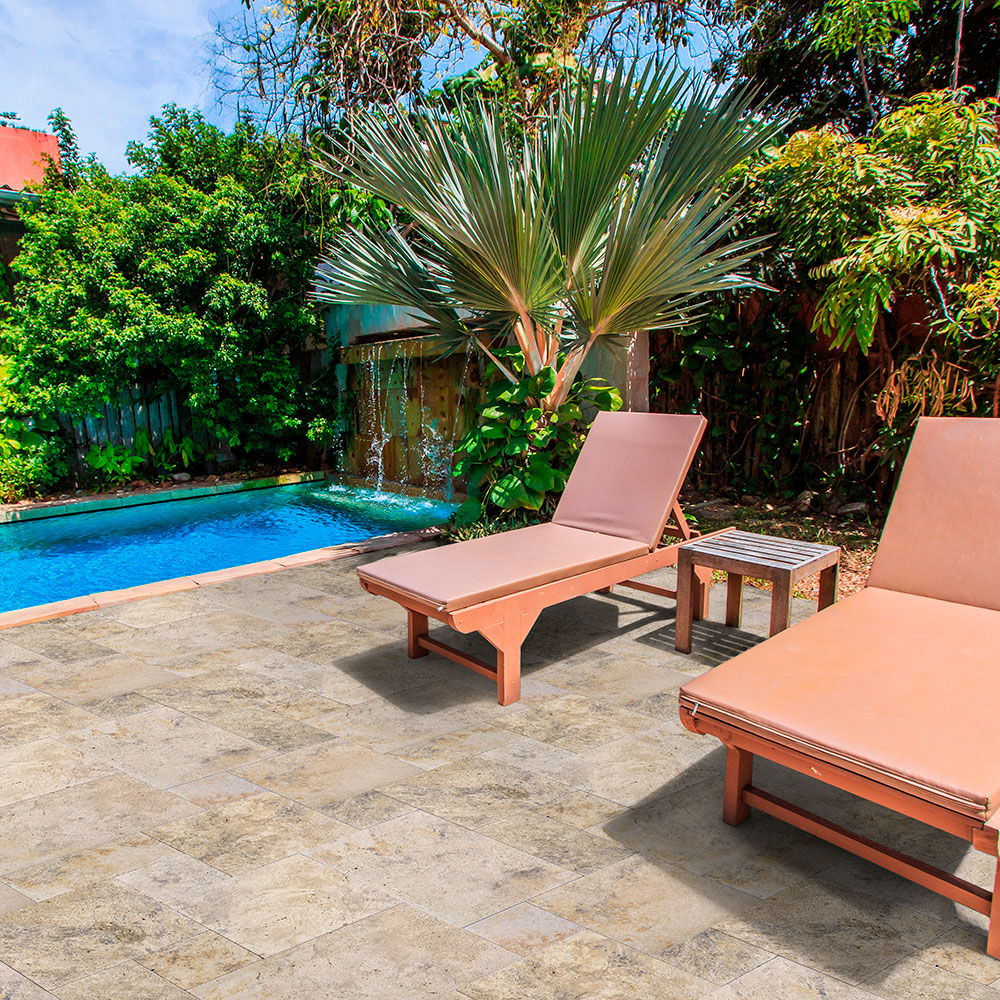 Country Classic Travertine 610x406x20mm Tumble Natural Stone Pavers - 1st Quality - Swimming Pool, Coping - Available at Simon's Seconds