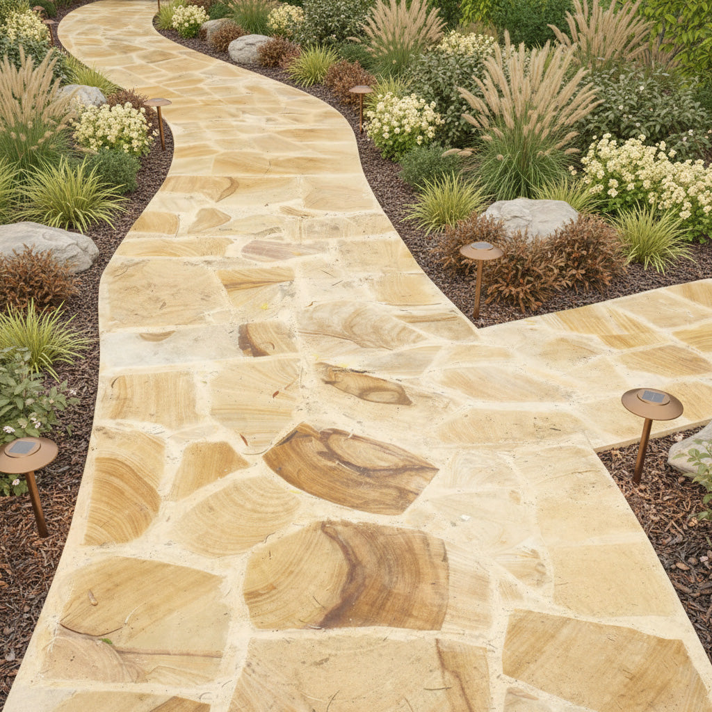 Australian Sandstone Diamond Sawn Random Flagging - 50mm Thick - Sold per m2 only - 1st Quality