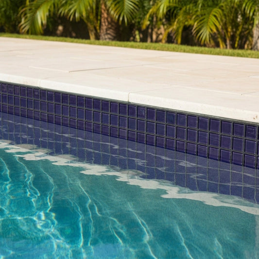 Midnight Blue Dot Mounted Glass Mosaic Waterline Tiles - Price per Square Metre