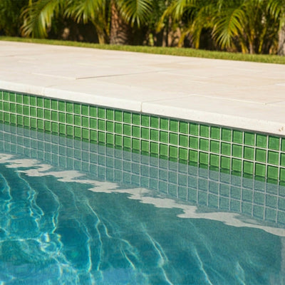 Emerald Dot Mounted Glass Mosaic Waterline Tiles - Price per Square Metre