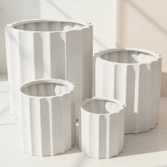 Modstone Satine Ribbed Cylinder Pot - White