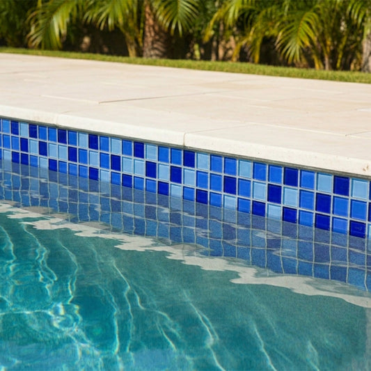 3 Mixed Blue Dot Mounted Glass Mosaic Waterline Tiles - Price per Square Metre