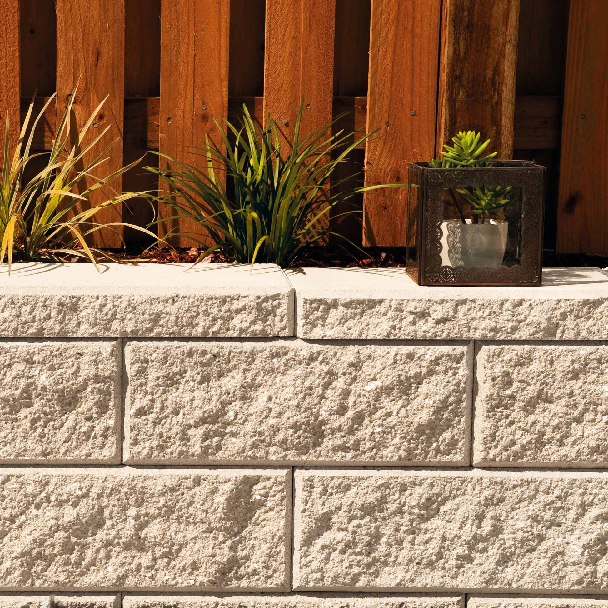 Modernstone Retaining Wall Full Block - Beach - Factory Seconds - Laid - Available at Simons Seconds