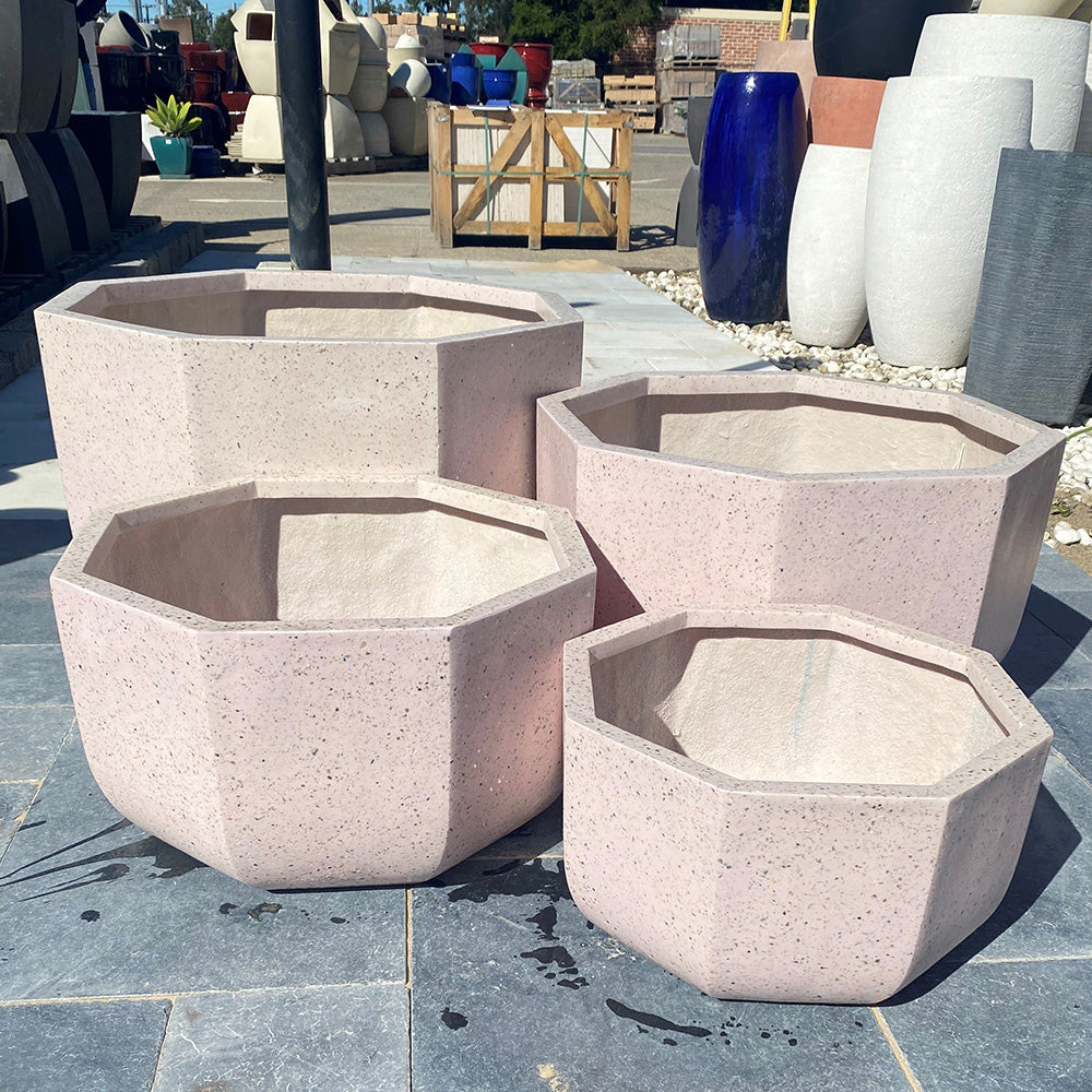 Modstone Ocean Low Cylinder Pot - Sea Light Pink Terrazzo - Available at Simon's Seconds