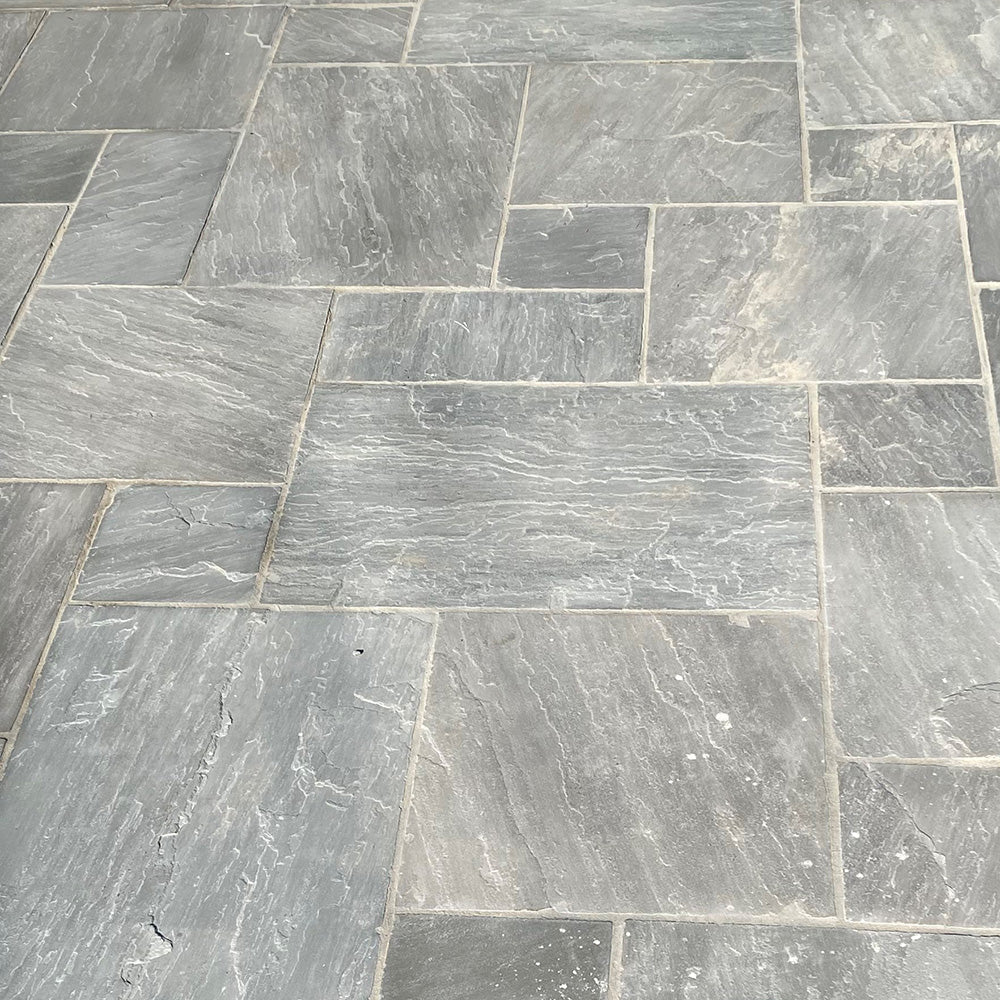 Raj Grey Naturally Split Sandstone French Pattern Patio Pack - 1st Quality - $85 per Square Metre - Available at Simon's Seconds