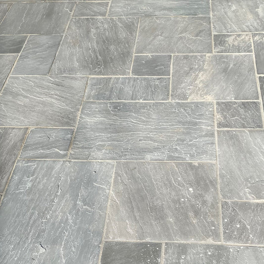 Raj Grey Naturally Split Sandstone French Pattern Patio Pack - 1st Quality - $85 per Square Metre - Available at Simon's Seconds