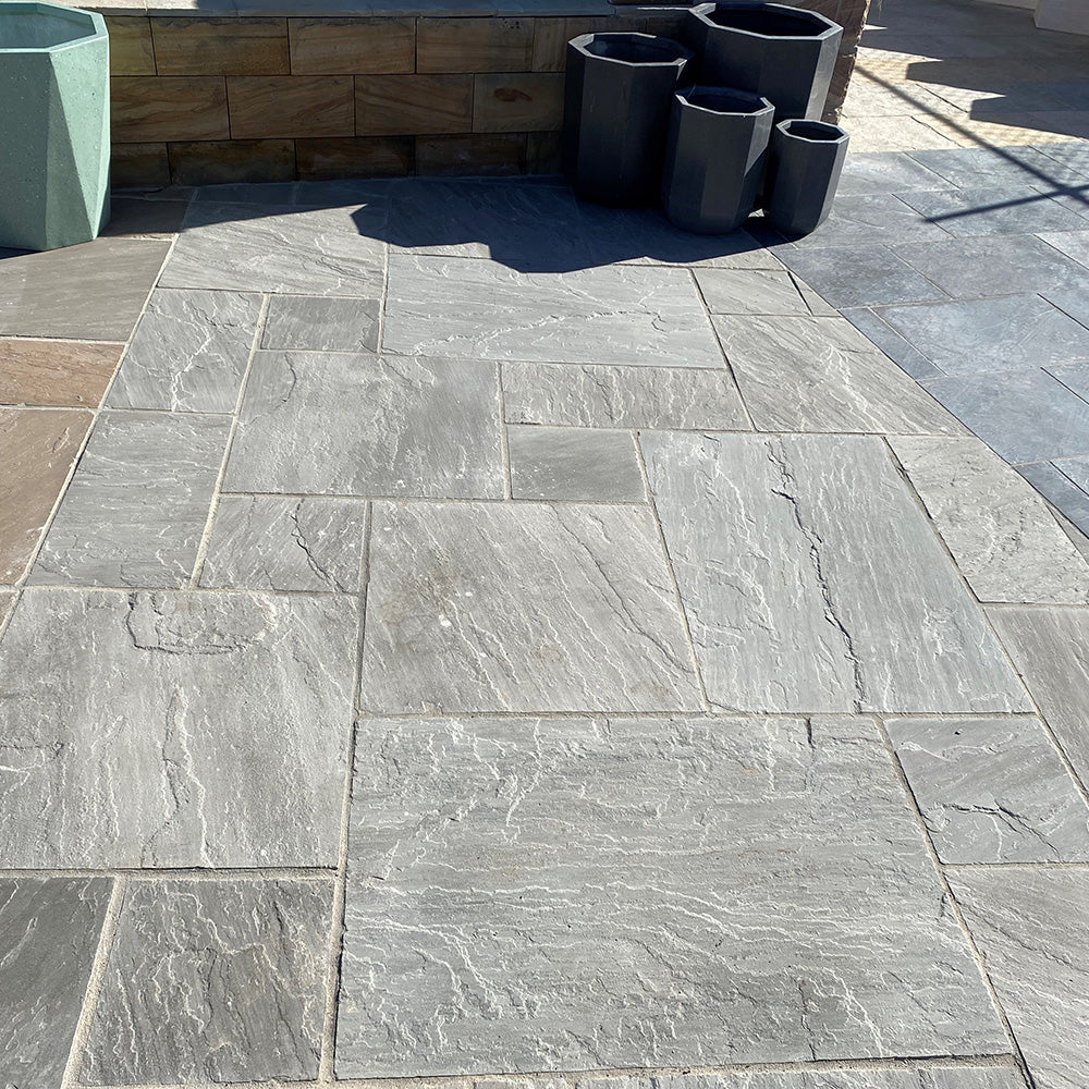 Raj Grey Naturally Split Sandstone French Pattern Patio Pack - 1st Quality - $85 per Square Metre - Courtyard - Available at Simon's Seconds