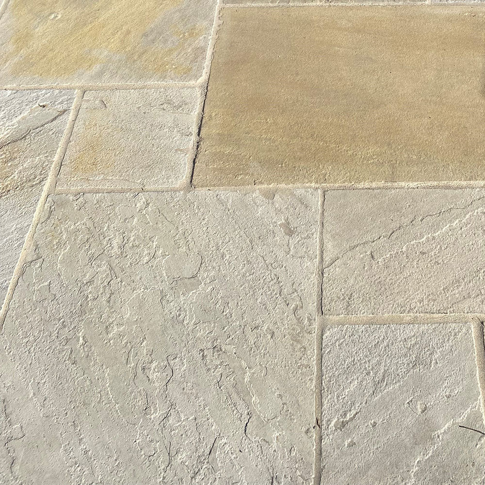 Raj Indian Dawn Naturally Split Sandstone French Pattern Patio Pack - 1st Quality - $85 per Square Metre