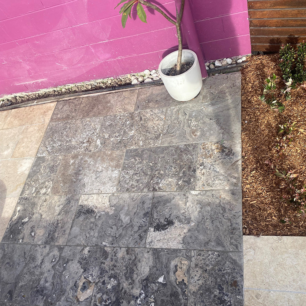 Silver Travertine 610x406x30mm Tumbled Natural Stone Pavers - 1st Quality - Pathway - Available at Simon's Seconds