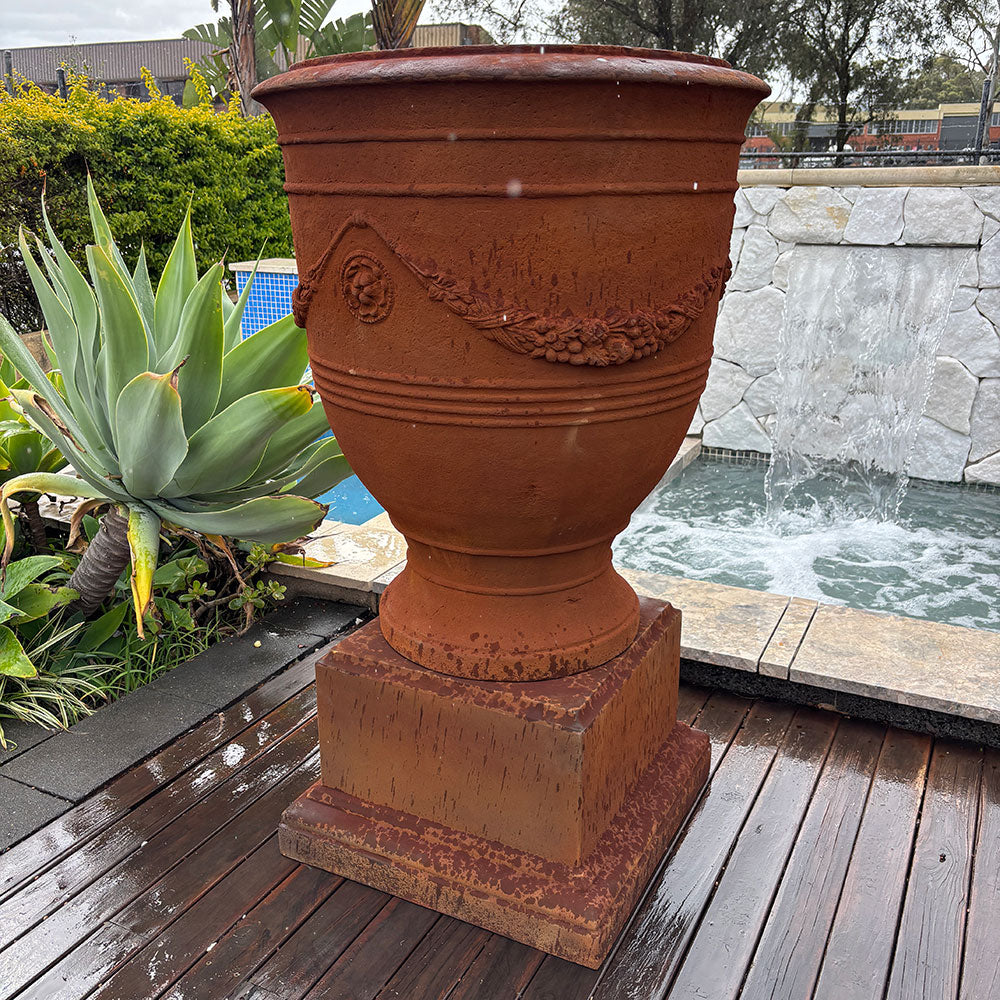 Verona Urn with Pedestal - Iron Rust - Available at Simon's Seconds
