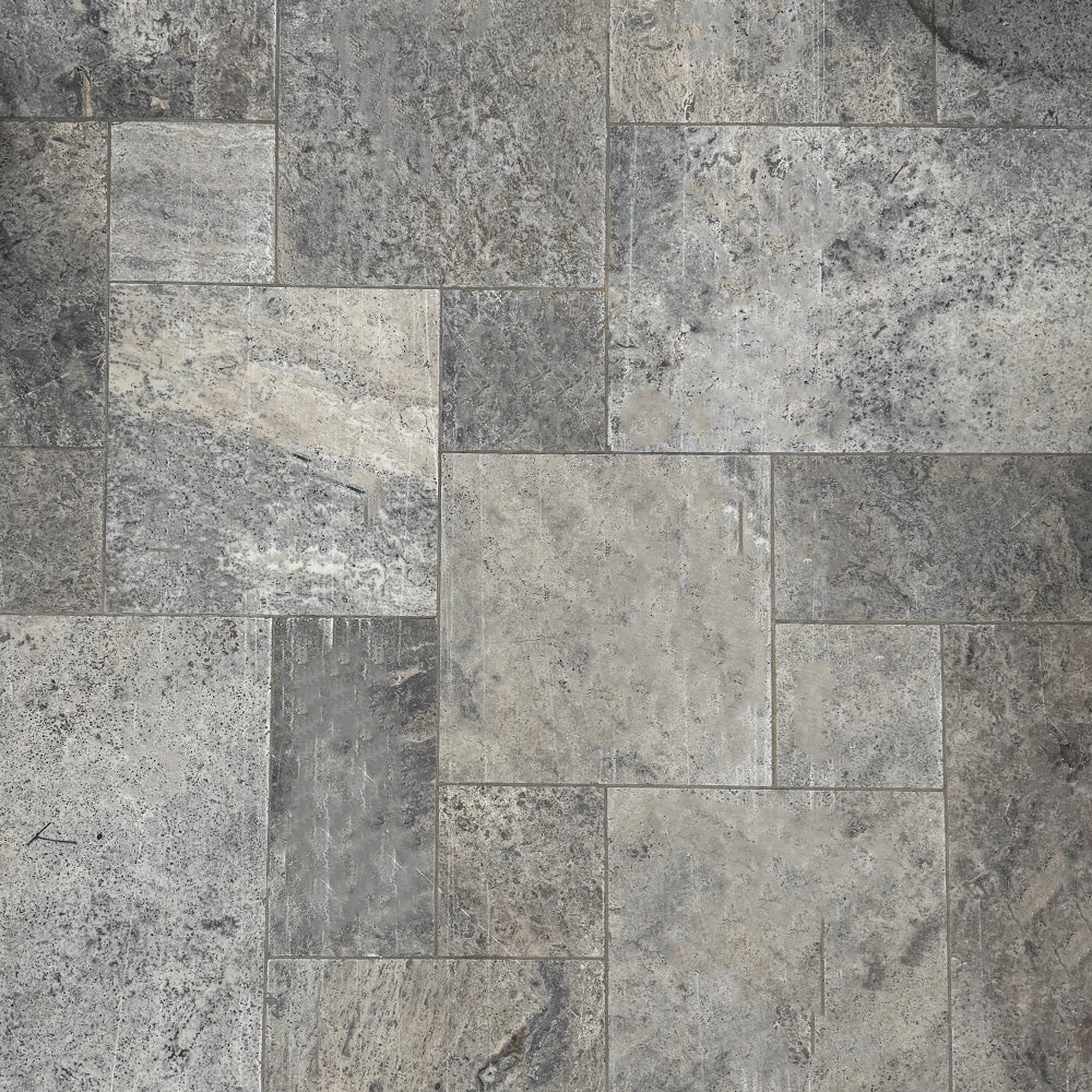 Silver Travertine French Pattern 12mm Natural Stone Tiles - SOLD per 1.48m2 set
