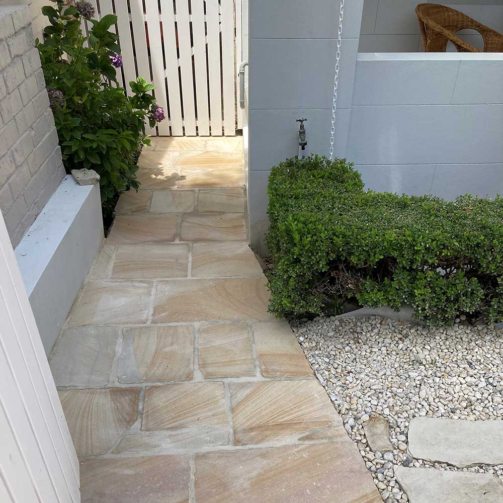 Australian Sandstone Diamond Sawn Random Flagging - 30mm Thick - 1st Quality - Side Path - Available at Simon's Seconds