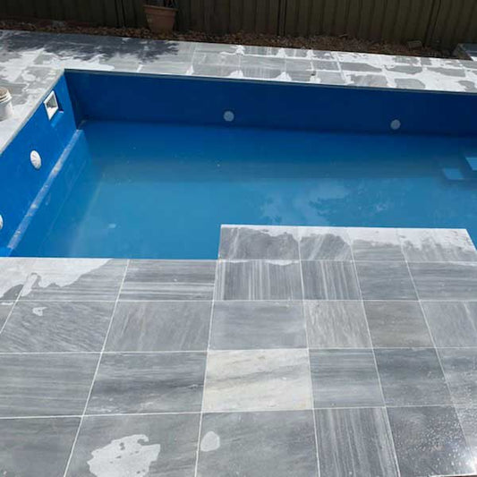 Blue Sky Limestone 400x400x30mm Natural Stone Pavers - 1st Quality - Pool Picture - Available at Simon's Seconds