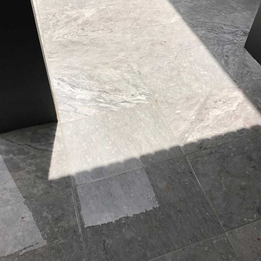 Grey Sky Limestone 400x400x30mm Natural Stone Pavers - 1st Quality - Laid on Patio - Available at Simon's Seconds