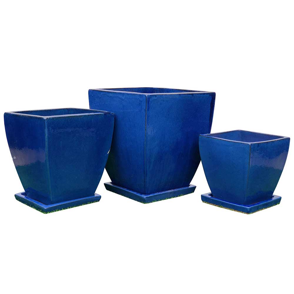 Primo Milan Curved Glazed Pot - Blue - Northcote Pottery - Available at Simon's Seconds
