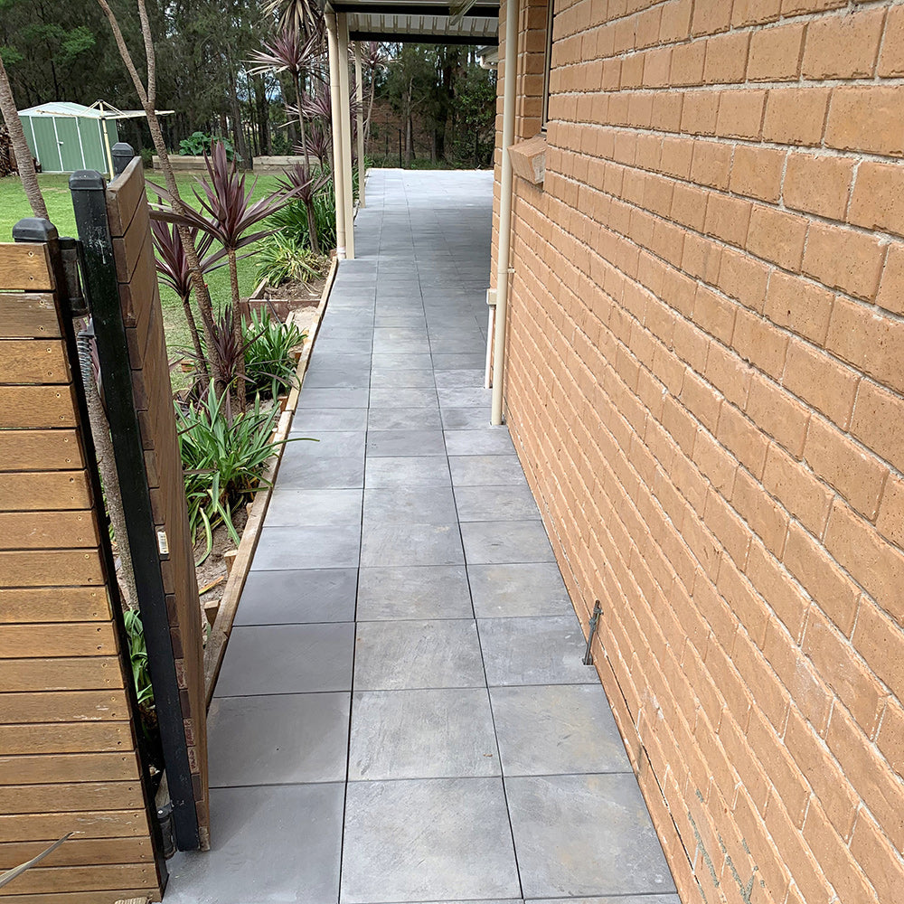 Myst 400x400x40mm Concrete Pavers - Charcoal - 1st Quality - Pathway Laid - Available at Simon's Seconds