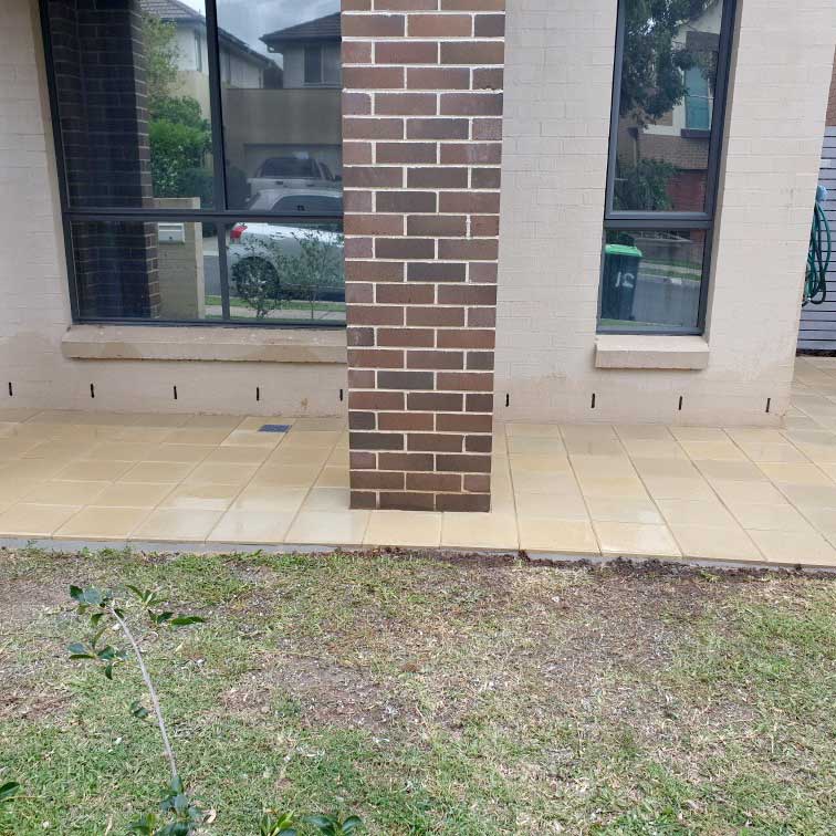 Promenade 300x300x40mm Concrete Pavers - Almond - 1st Quality - Laid Frontyard - Available at Simon's Seconds