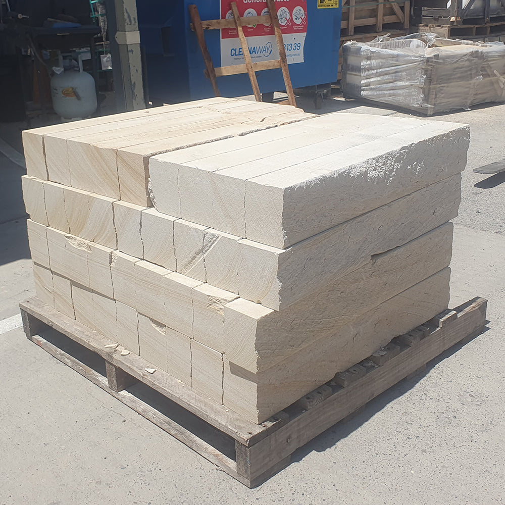 Australian Sandstone Hydrasplit Blocks - 900mm Long x 100-130mm Wide - 150mm High - 1st Quality - Pallet Picture - Available at Simon's Seconds