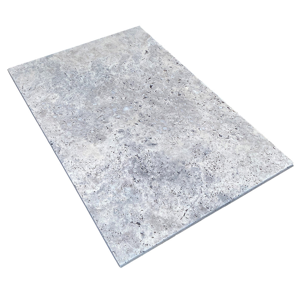 Silver Travertine 610x406x12mm Tumbled Natural Stone Tiles - 1st Quality - Available at Simon's Seconds