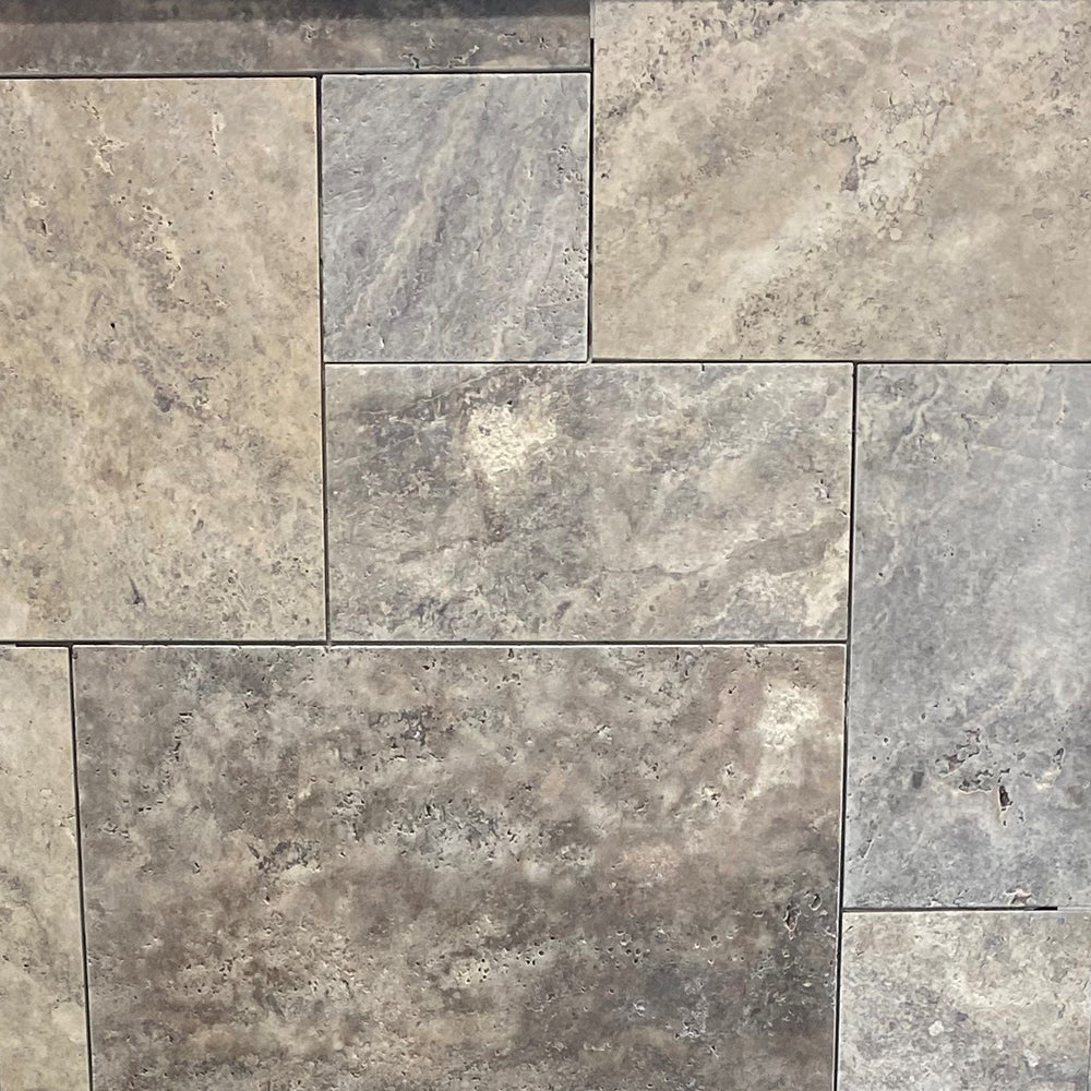 Silver Travertine French Pattern 12mm Natural Stone Tiles - SET (1.5 Square Metres) - Available at Simon's Seconds