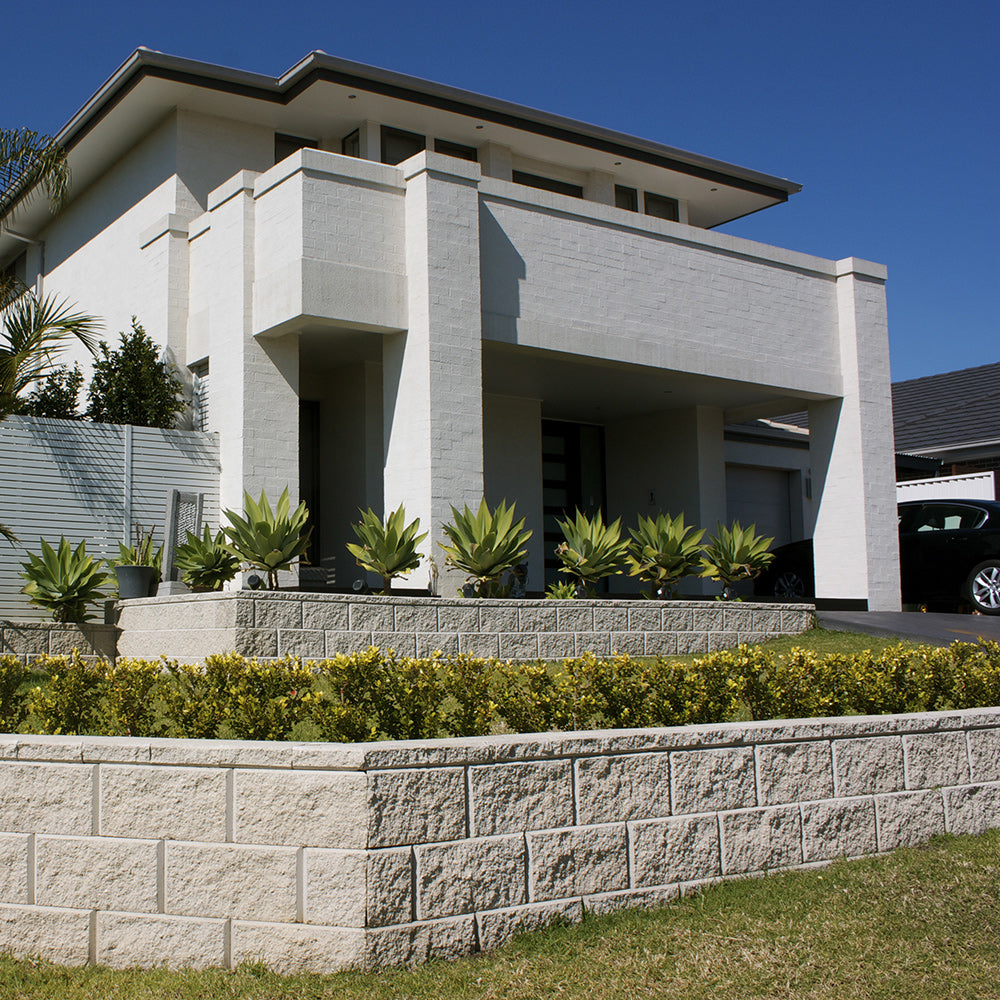 Tasman Dry Stack Retaining Wall Full Block - Opal White - 1st Quality - Front Yard Wall - Available at Simon's Seconds