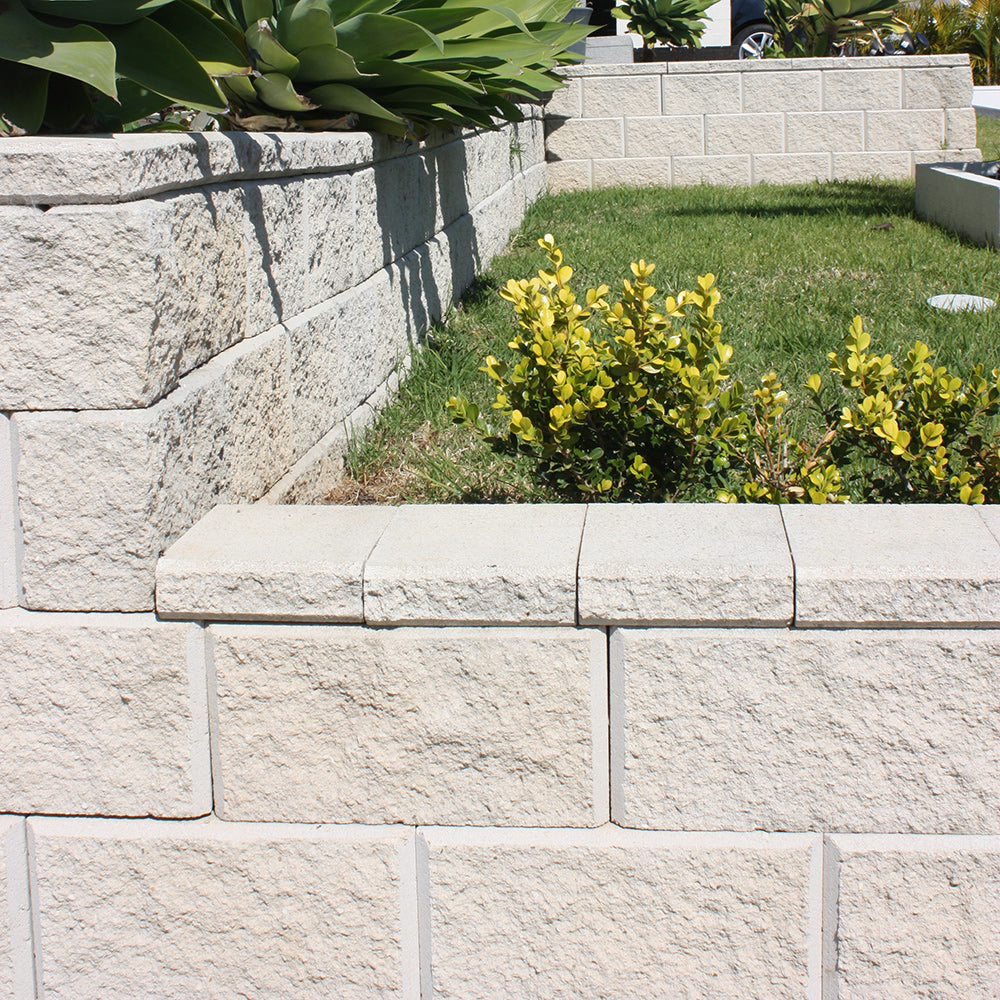 Tasman Dry Stack Retaining Wall Full Block - Opal White - Factory Seconds - 1st Quality Blocks Laid - Available at Simon's Seconds