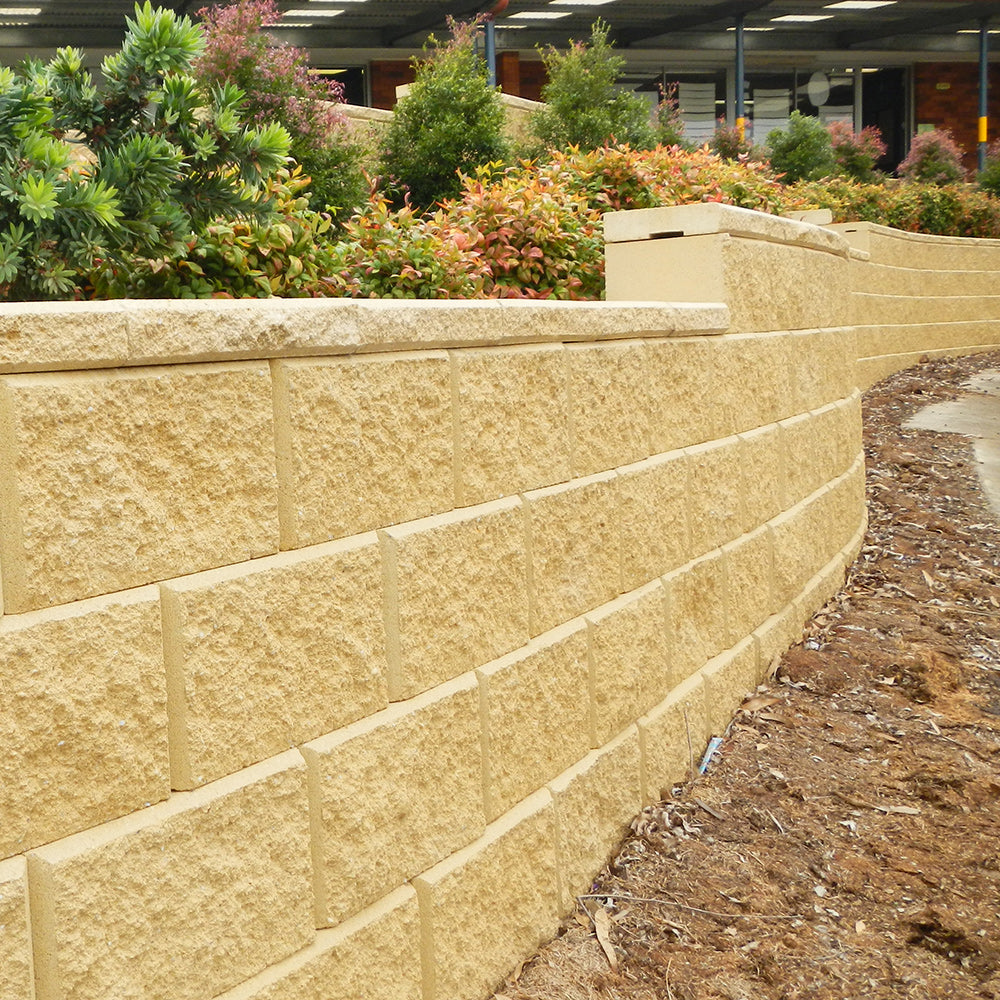 Tasman Dry Stack Retaining Wall Full Block - Penrose - 1st Quality - Curved Wall - Available at Simon's Seconds
