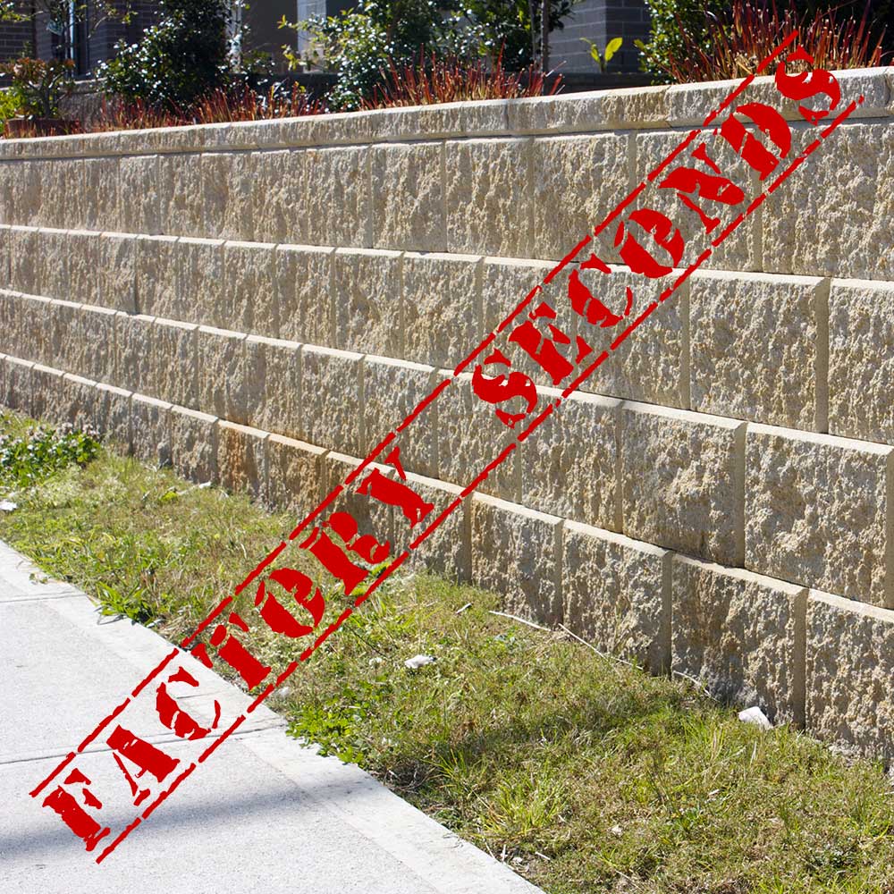 Tasman Dry Stack Retaining Wall Full Block - Yellow Rock - Factory Seconds - Built Wall - Available at Simon's Seconds