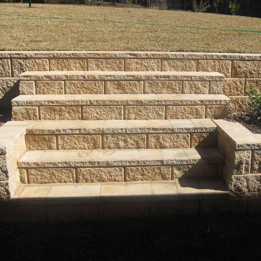 Tasman Dry Stack Retaining Wall Full Block - Yellow Rock - Factory Seconds - Laid Wall - Available at Simon's Seconds