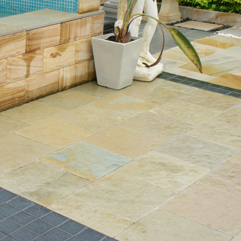 Tuscan Beige Limestone 400x400x25mm Natural Stone Pavers - 1st Quality - Laid - Available at Simon's Seconds